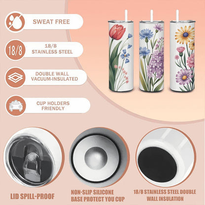 Wildflower Garden Stainless Steel Tumbler | Floral Coffee Cup Gift