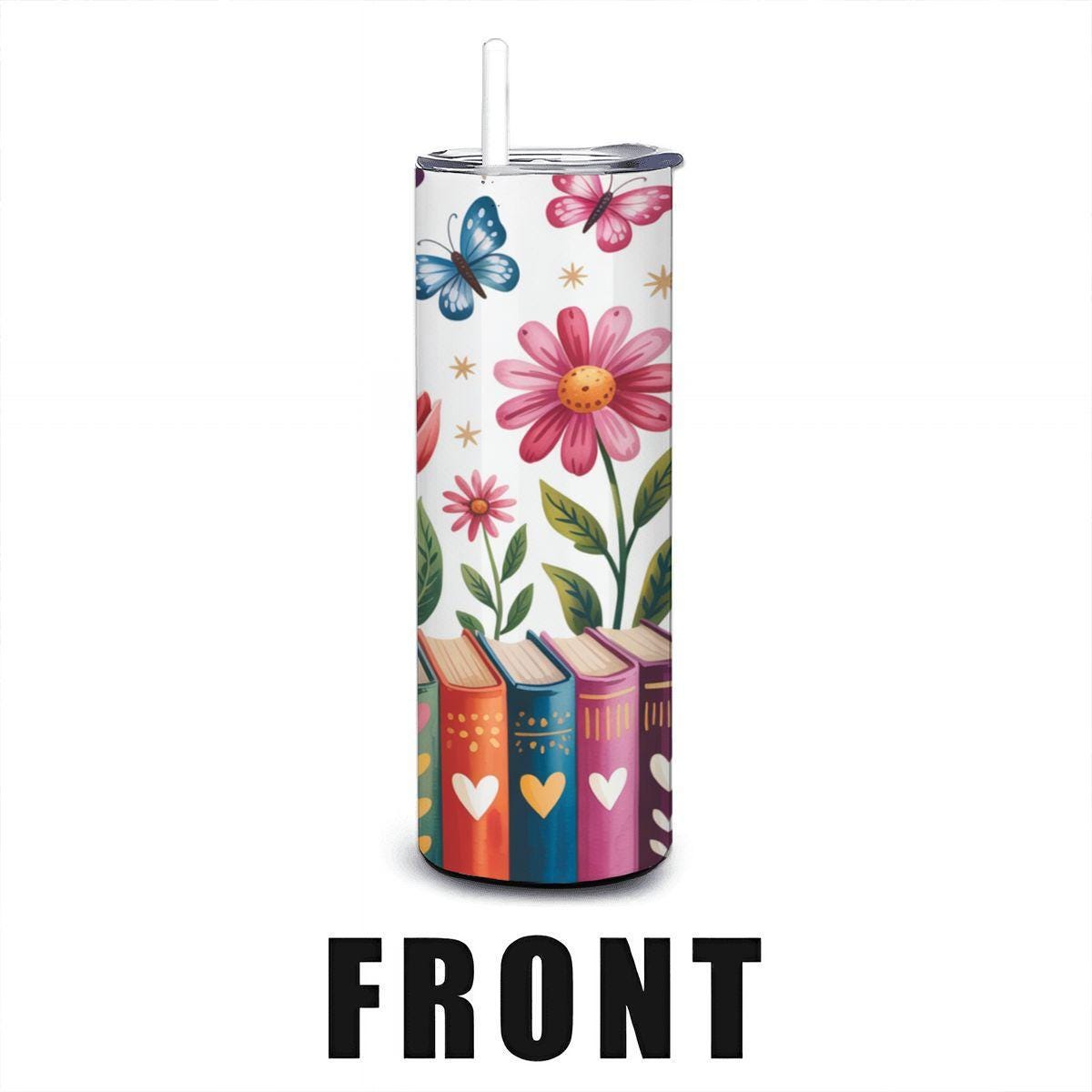 Book Lover Stainless Steel Tumbler | Butterfly Garden Floral Reading Cup