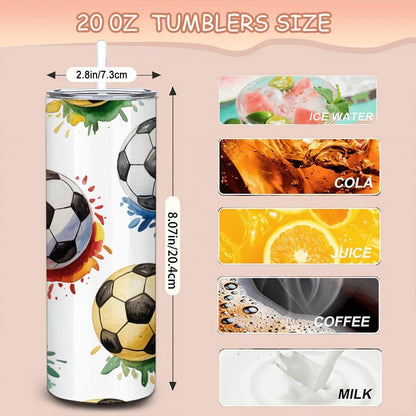 Soccer Watercolor Splash Tumbler | 20oz Stainless Steel Sports Cup