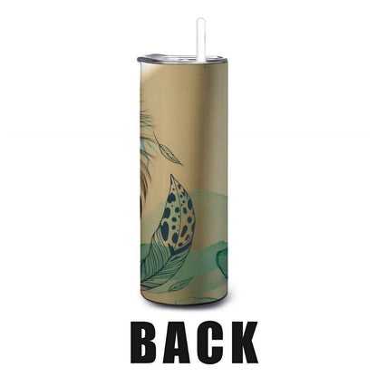 Aqua Feather Leopard Tumbler | Boho Chic Stainless Steel 20oz Cup