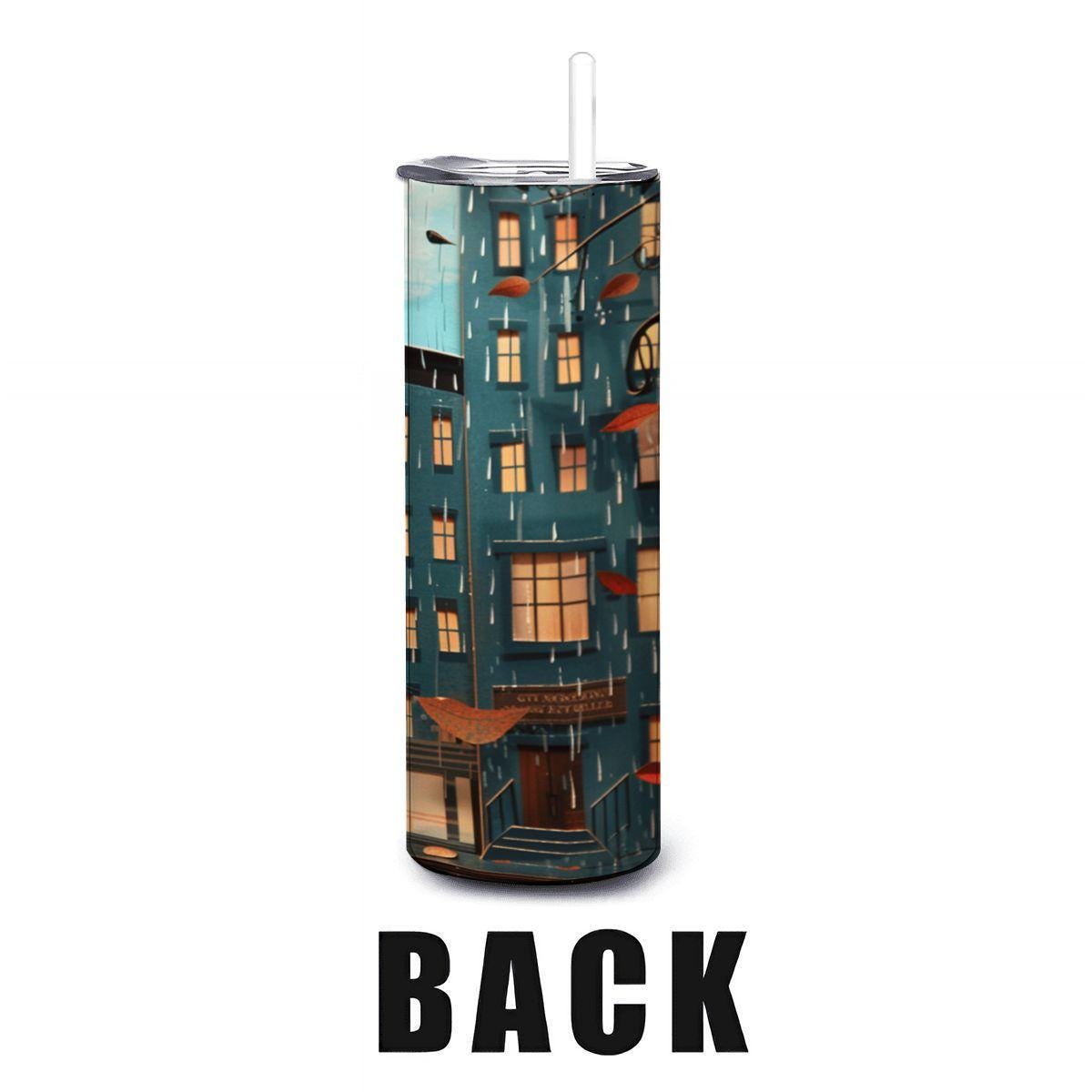 Autumn Cityscape Stainless Steel Tumbler | Coffee Cup with Straw