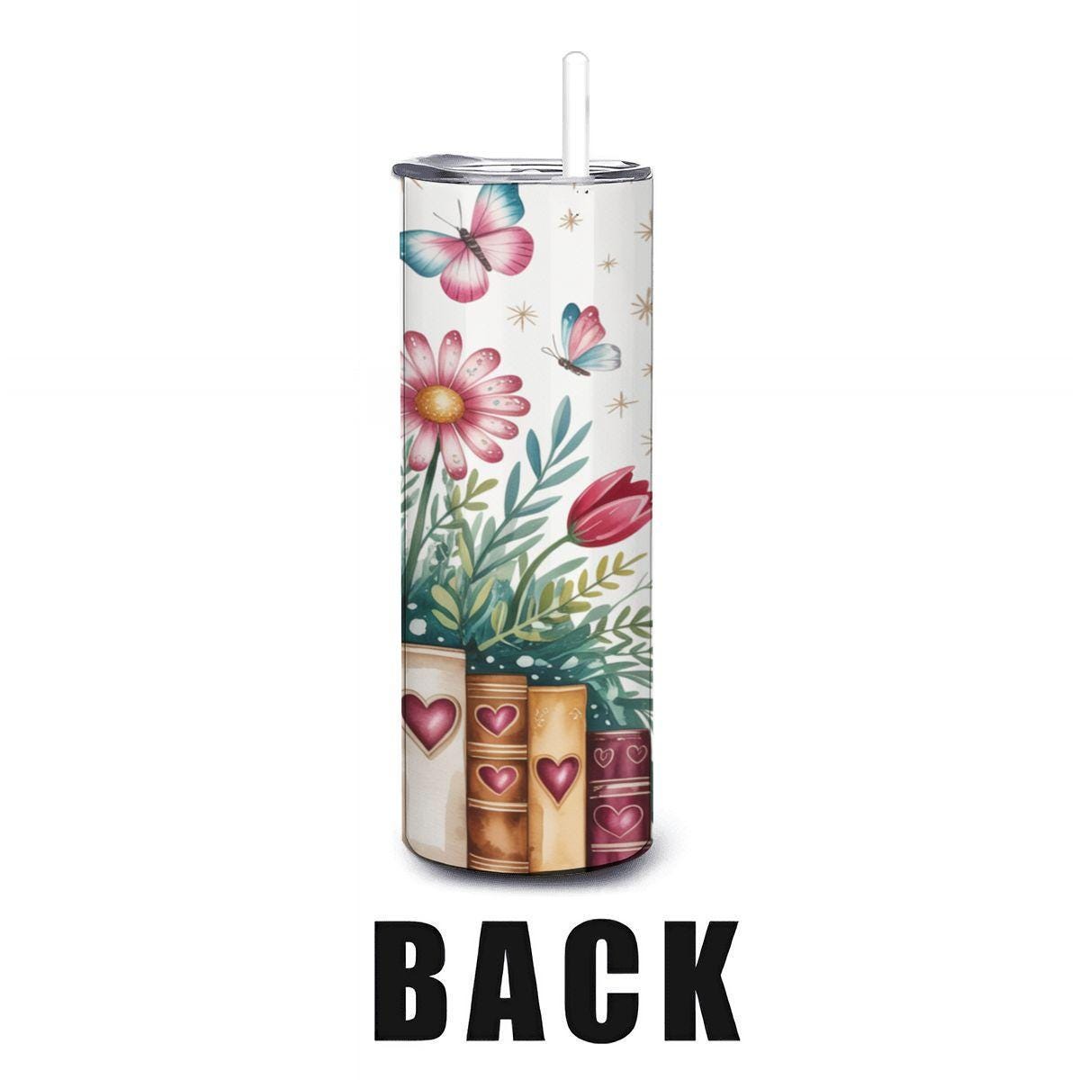 Floral Butterfly Book Garden Tumbler | Insulated Stainless Steel Coffee Cup