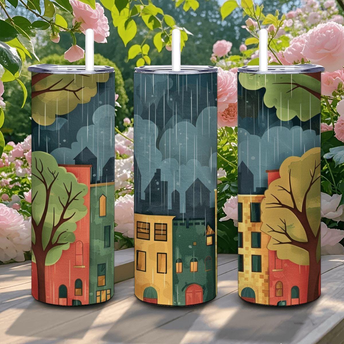 Rainy Cityscape Tumbler | 20oz Stainless Steel Insulated Cup