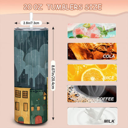Rainy Cityscape Tumbler | 20oz Stainless Steel Insulated Cup