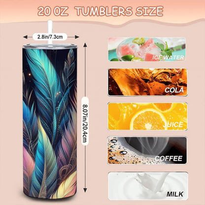 Boho Feather Glow Stainless Steel Tumbler | Insulated 20oz Cup