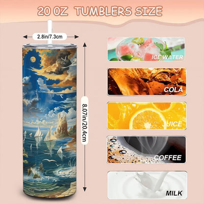 ColorFlow | Ocean Dreamscape 20oz Stainless Steel Tumbler with Straw | Fantasy Seascape Art Insulated Cup