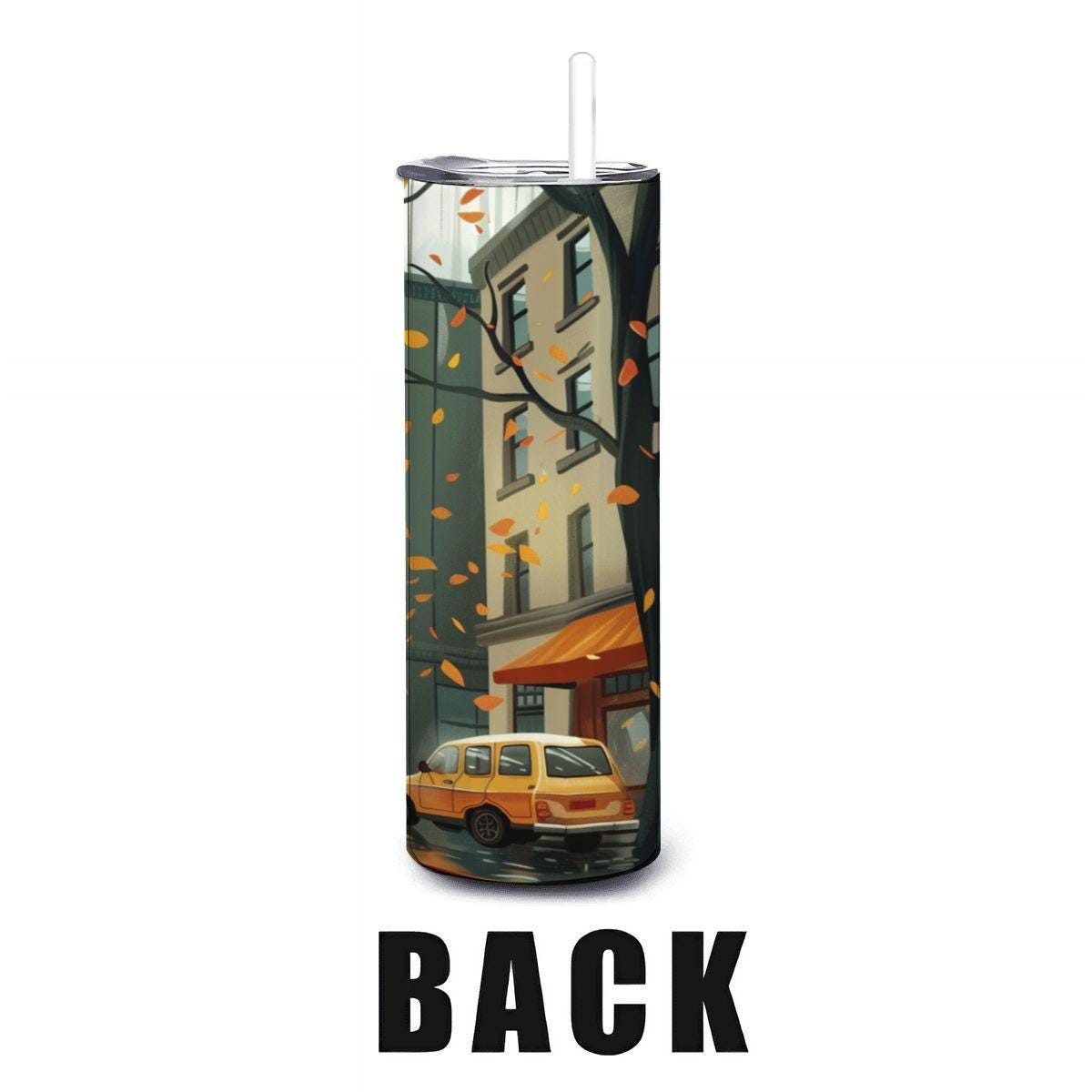 Rainy Autumn Cityscape Tumbler | 20oz Insulated Stainless Steel Cup