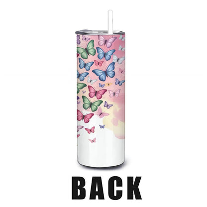 ColorFlow | Butterfly Dreams Tumbler | 20oz Stainless Steel Coffee Travel Cup with Straw Colorful Gift