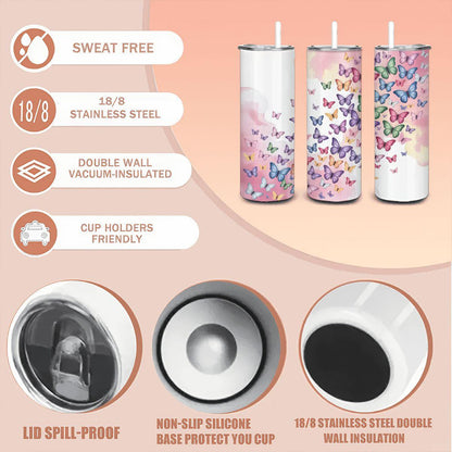 ColorFlow | Butterfly Dreams Tumbler | 20oz Stainless Steel Coffee Travel Cup with Straw Colorful Gift