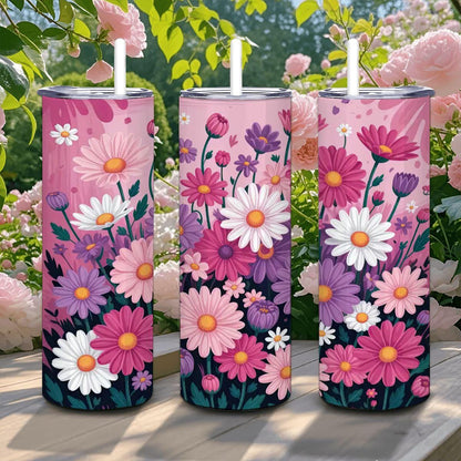 Floral Garden Tumbler | Stainless Steel Travel Cup with Straw