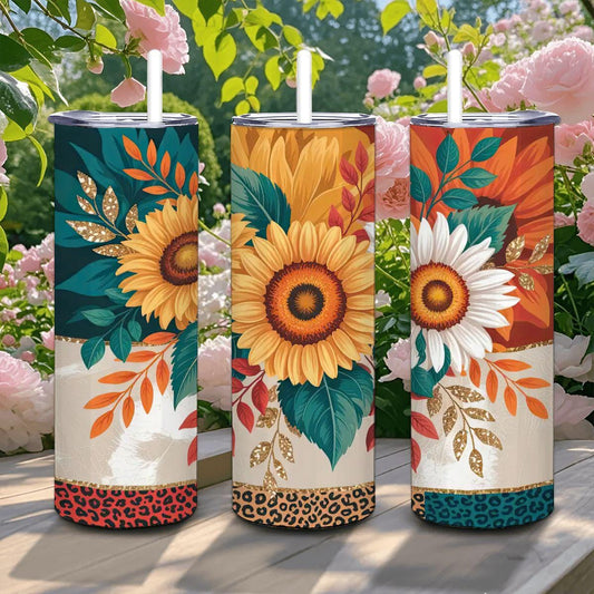 Sunflower Leopard Print Tumbler | 20oz Stainless Steel Travel Cup