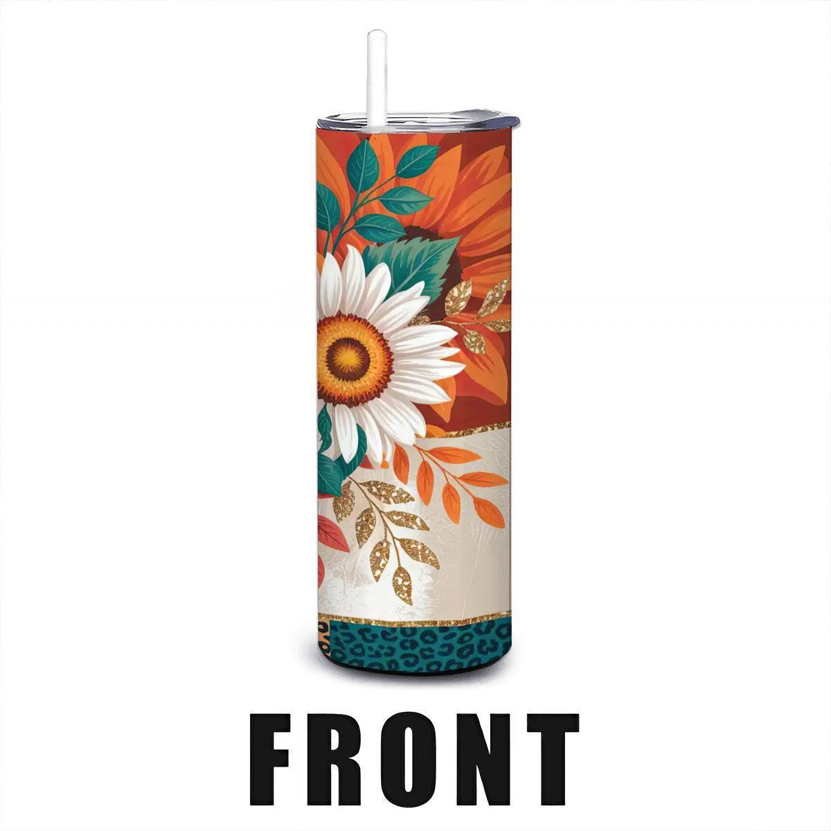 Sunflower Leopard Print Tumbler | 20oz Stainless Steel Travel Cup