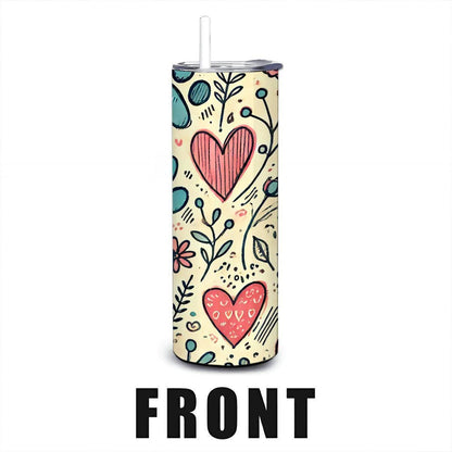 ColorFlow | Paw Love & Hearts Tumbler | 20oz Stainless Steel Coffee Travel Cup with Straw Pet Lover Gift