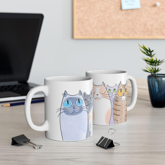 ColorFlow | Playful Cat Lover Mug | Cute 15oz Coffee Cup | Watercolor Kitty Art Mug | Gift for Cat Mom or Cat Dad