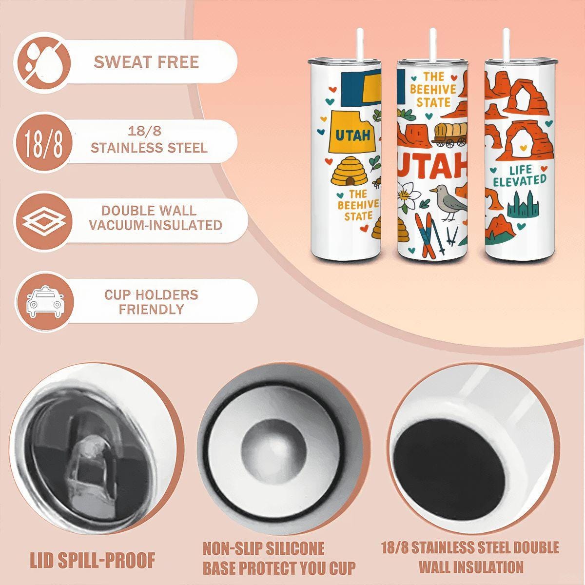 Utah Beehive State Stainless Steel Tumbler | Life Elevated Travel Cup