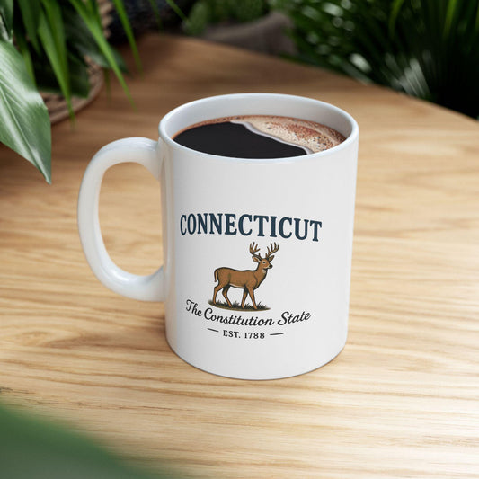 ColorFlow | Connecticut The Constitution State Mug | Deer Design Coffee Cup | 15oz Ceramic Heritage Gift