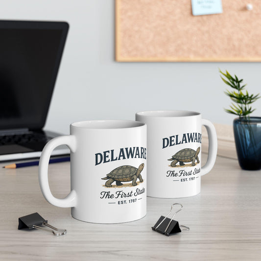 ColorFlow | Delaware The First State Mug | Turtle Design Coffee Cup | 15oz Ceramic Coastal Heritage Gift