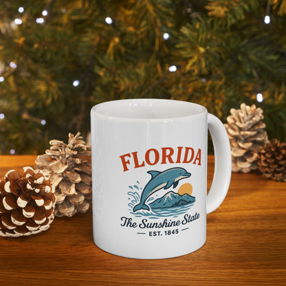 ColorFlow | Florida The Sunshine State Mug | Dolphin Ocean Coffee Cup | 15oz Ceramic Beach Gift
