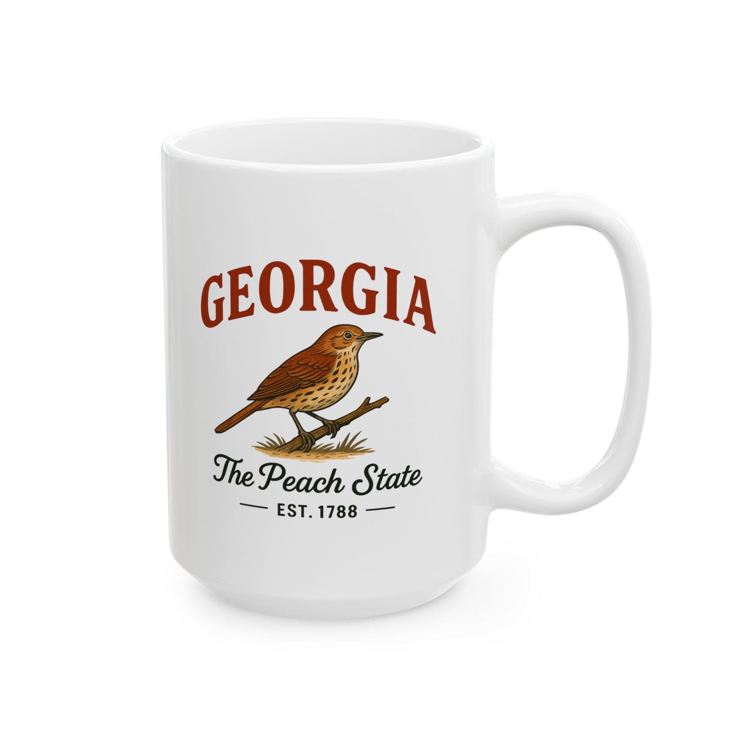 ColorFlow | Georgia The Peach State Mug | Brown Bird Coffee Cup | 15oz Ceramic Southern Gift