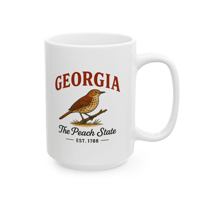 ColorFlow | Georgia The Peach State Mug | Brown Bird Coffee Cup | 15oz Ceramic Southern Gift