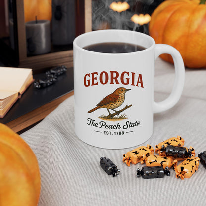 ColorFlow | Georgia The Peach State Mug | Brown Bird Coffee Cup | 15oz Ceramic Southern Gift