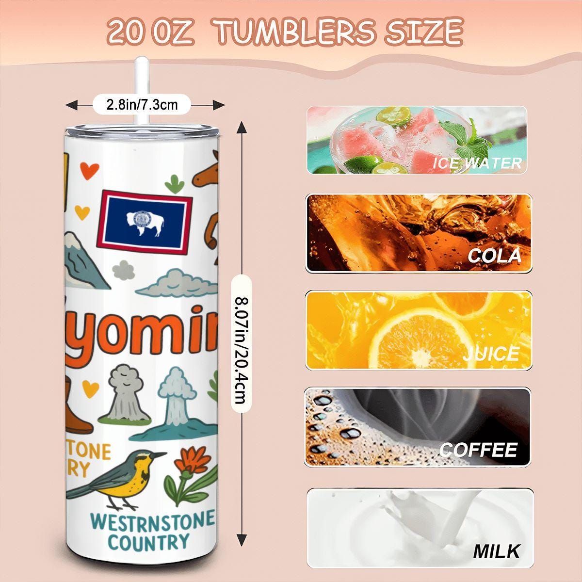 ColorFlow | Wyoming Equality State Tumbler | Wild & Untamed Travel Cup with Straw | Western Country Gift