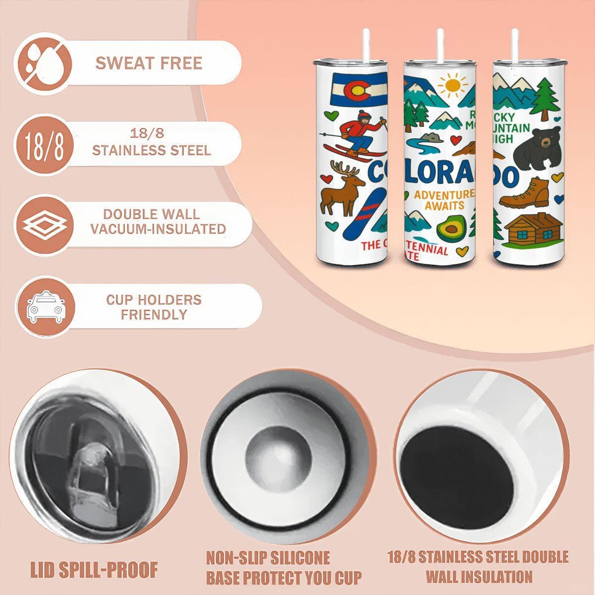 Colorado Rocky Mountain Tumbler | Insulated Stainless Steel Travel Mug