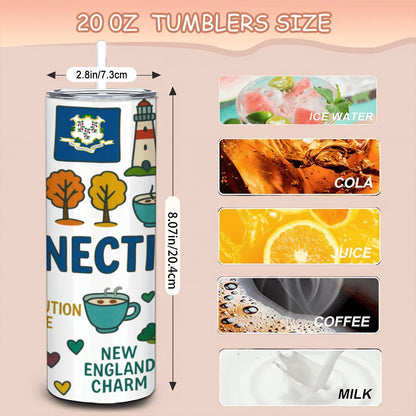 ColorFlow | Connecticut Coastal Charm Tumbler | Constitution State Stainless Steel Cup | 20oz Insulated Travel Mug