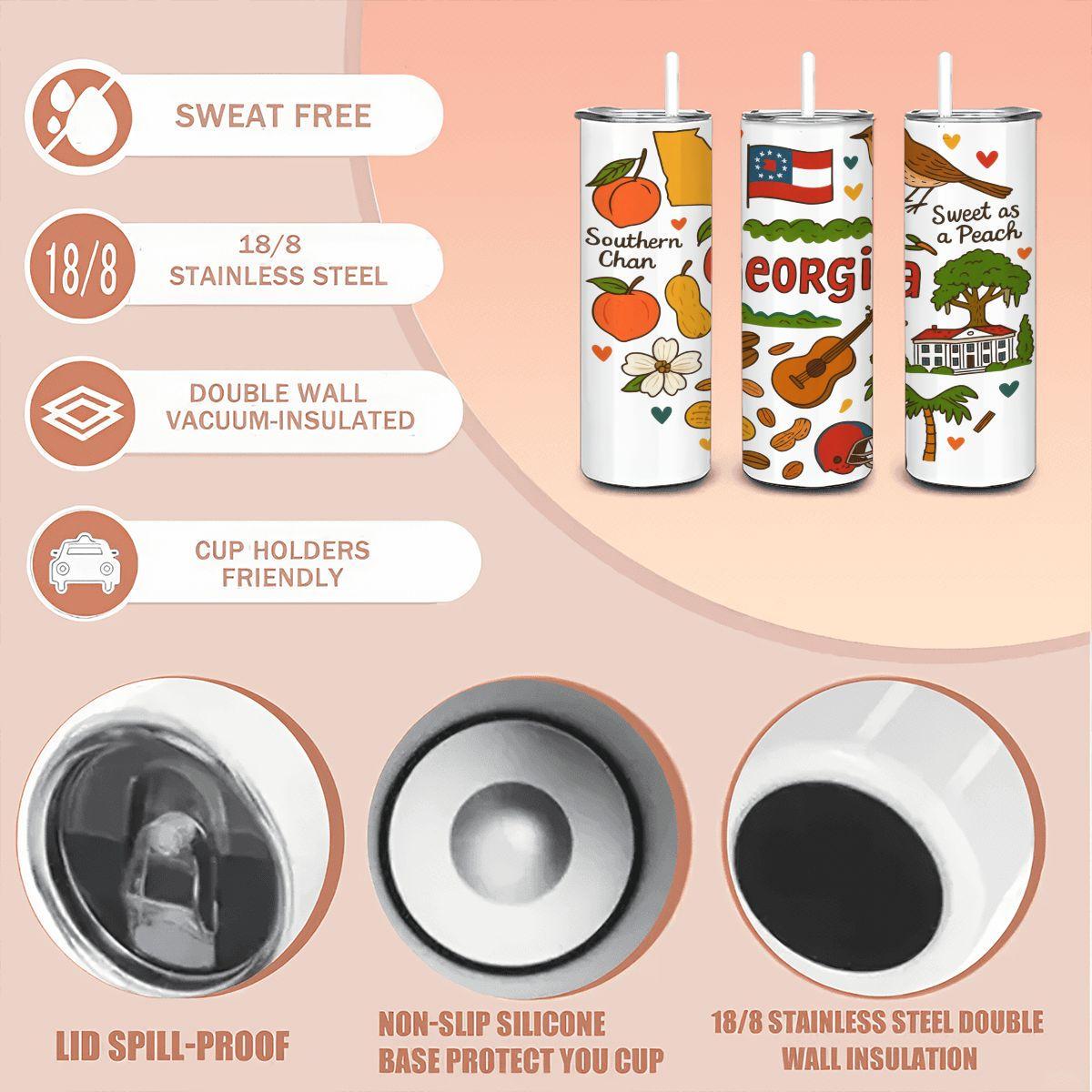 Georgia Sweet As A Peach Tumbler | Southern Charm Insulated Cup