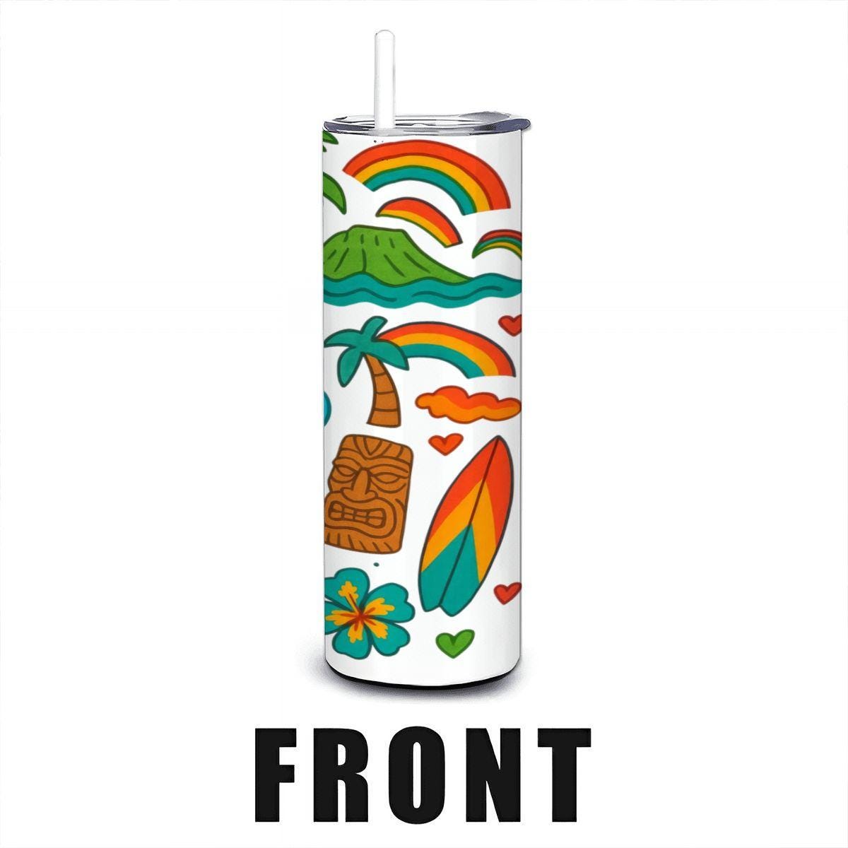 ColorFlow | Hawaii Aloha Tumbler | Tropical Island Stainless Steel Cup | 20oz Insulated Travel Mug with Straw