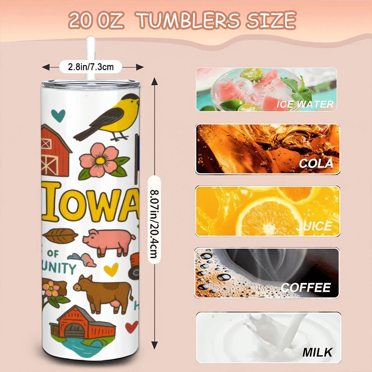 Iowa Fields Tumbler | 20oz Stainless Steel Travel Mug