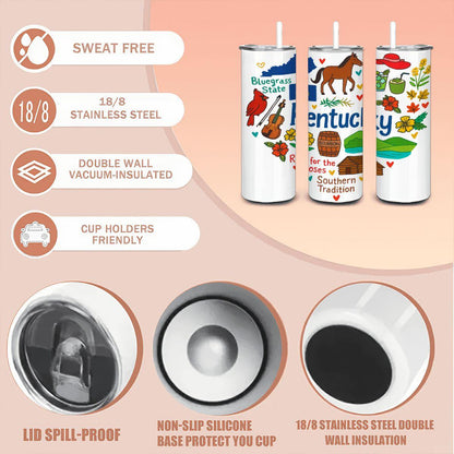 ColorFlow | Kentucky Bluegrass State Tumbler | Southern Tradition Stainless Steel Cup | 20oz Insulated Travel Mug