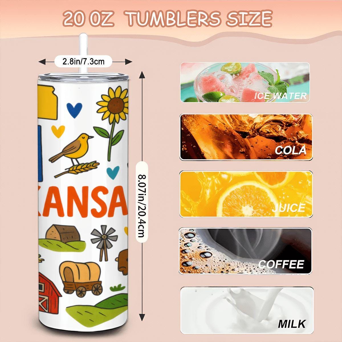 Kansas Sunflower State Tumbler | 20oz Insulated Stainless Steel Travel Mug
