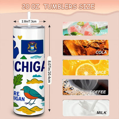 ColorFlow | Michigan Great Lakes Tumbler | Pure Michigan Stainless Steel Cup | 20oz Insulated Travel Mug with Straw
