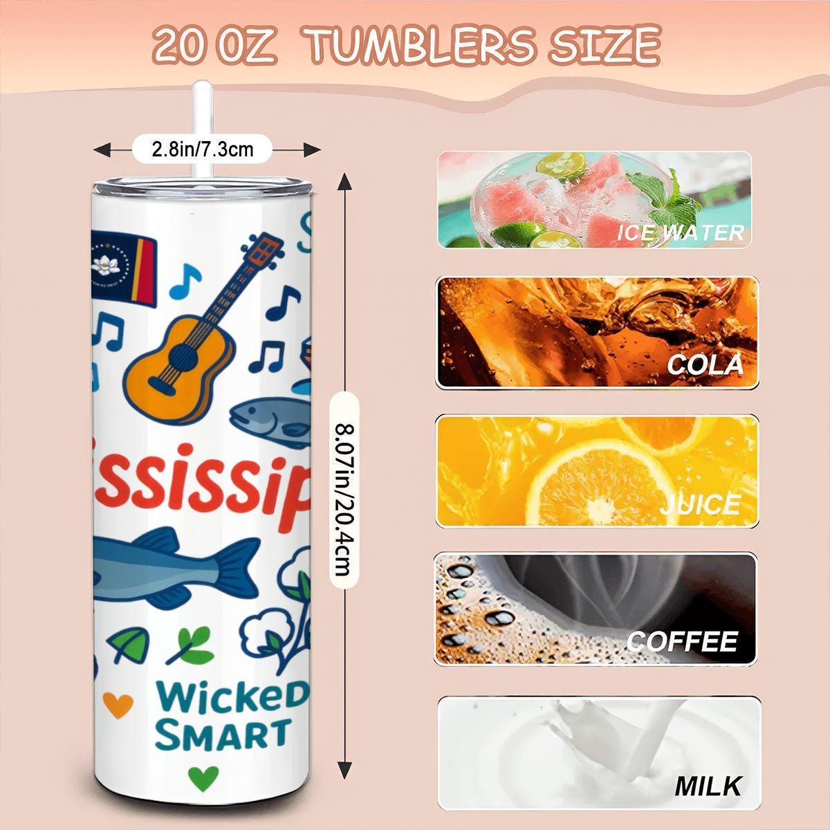 ColorFlow | Mississippi Magnolia State Tumbler | Southern Soul | 20oz Stainless Steel Travel Mug with Straw