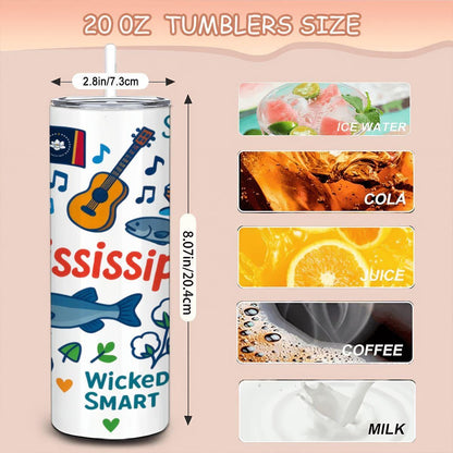 ColorFlow | Mississippi Magnolia State Tumbler | Southern Soul | 20oz Stainless Steel Travel Mug with Straw