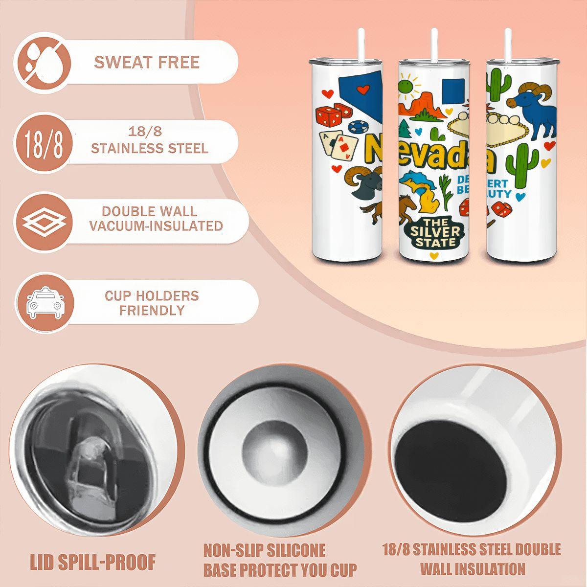 Nevada Desert Tumbler | Stainless Steel Travel Mug with Straw