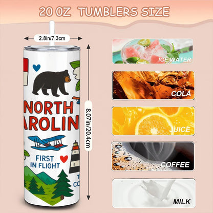 North Carolina State Tumbler | 20oz Stainless Steel Travel Mug