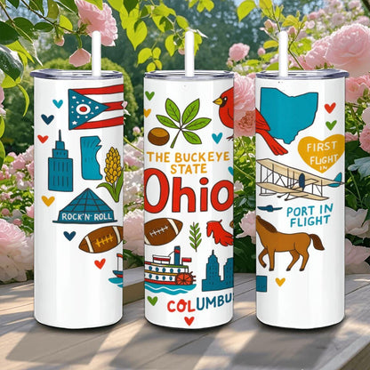 ColorFlow | Ohio State Pride 20oz Stainless Steel Tumbler with Straw | Buckeye State Travel Mug | Midwest Gift Cup