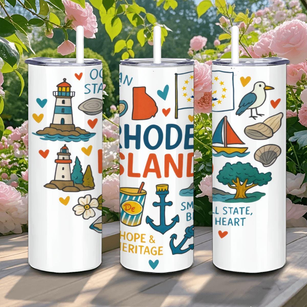 Rhode Island Stainless Steel Tumbler | Ocean State Travel Mug with Straw