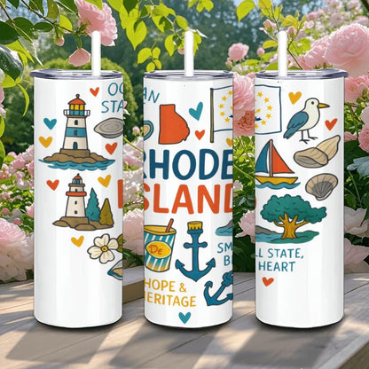 Rhode Island Stainless Steel Tumbler | Ocean State Travel Mug with Straw