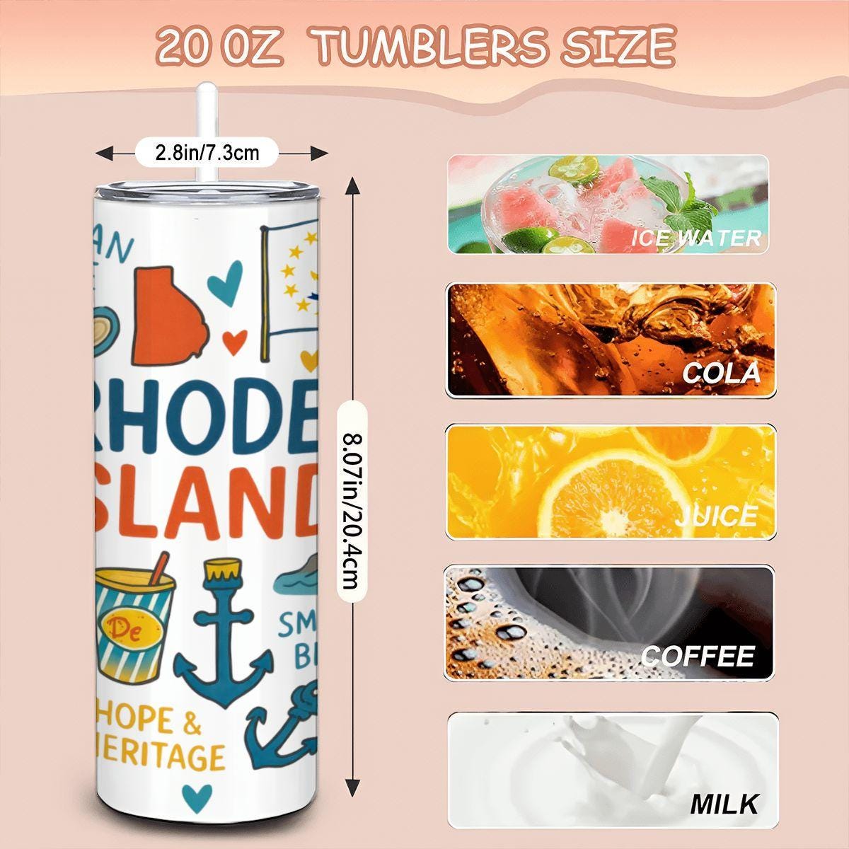 Rhode Island Stainless Steel Tumbler | Ocean State Travel Mug with Straw
