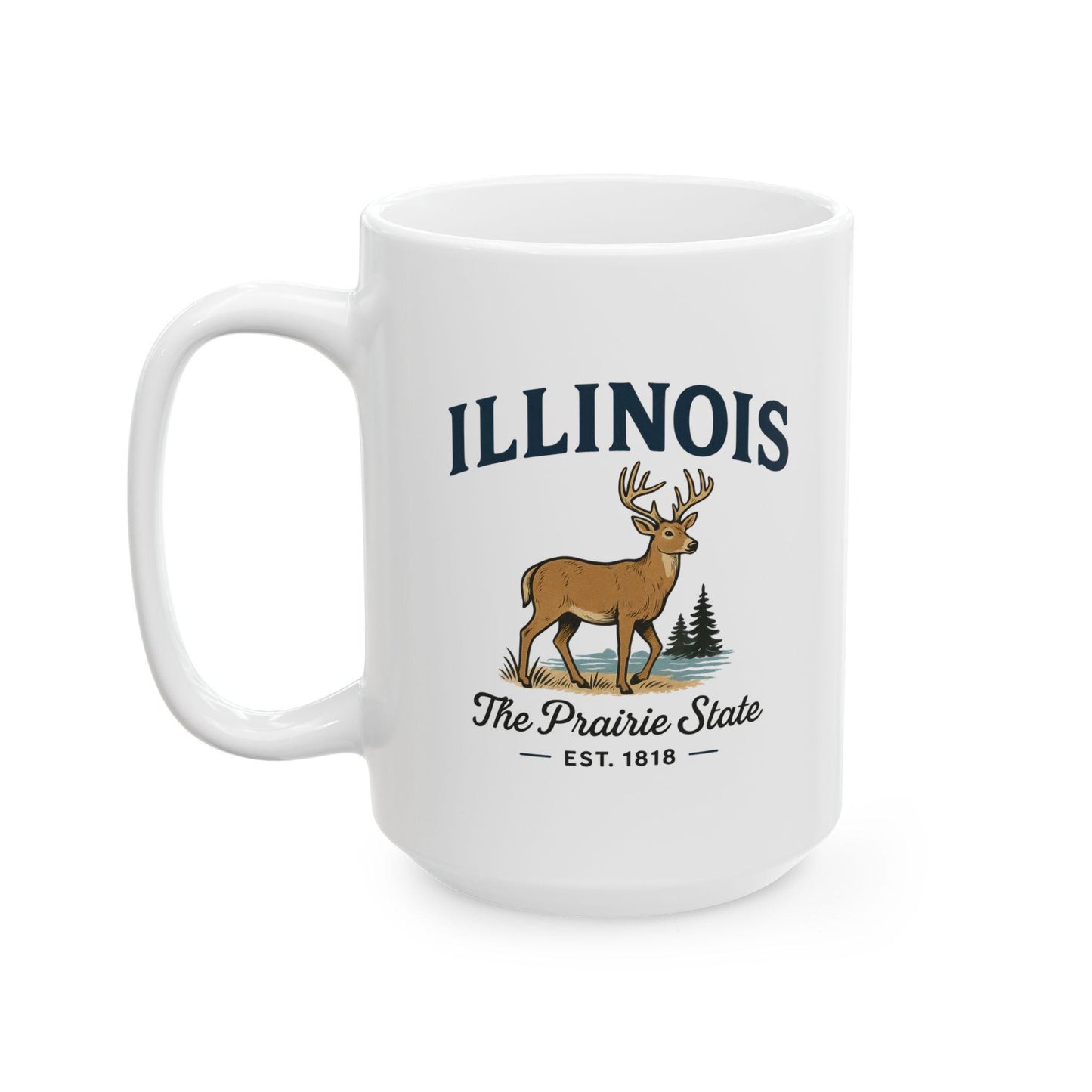 ColorFlow | Illinois The Prairie State Mug | Deer Design Coffee Cup | 15oz Ceramic Midwest Gift