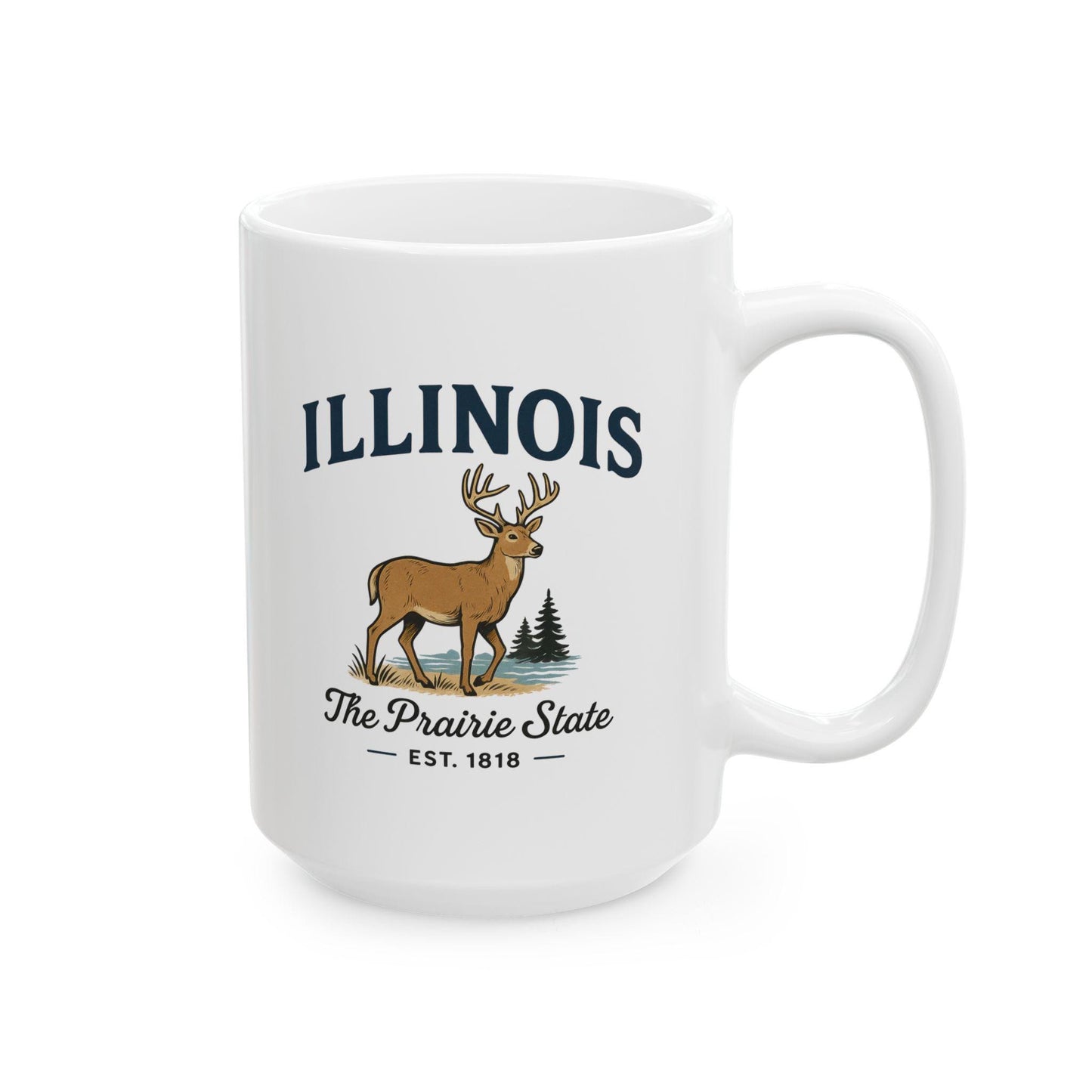 ColorFlow | Illinois The Prairie State Mug | Deer Design Coffee Cup | 15oz Ceramic Midwest Gift