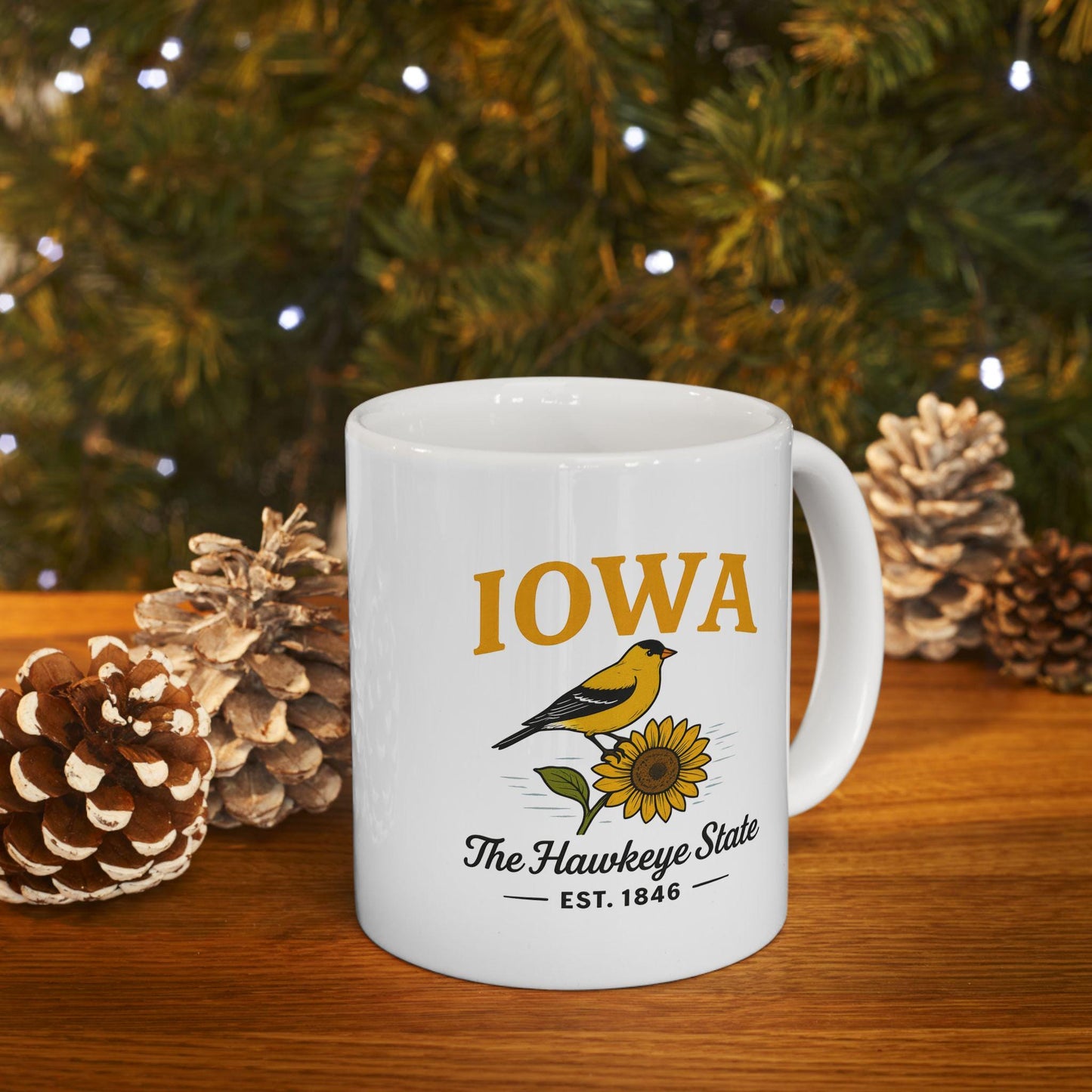 ColorFlow | Iowa The Hawkeye State Mug | Goldfinch Sunflower Coffee Cup | 15oz Ceramic Nature Gift