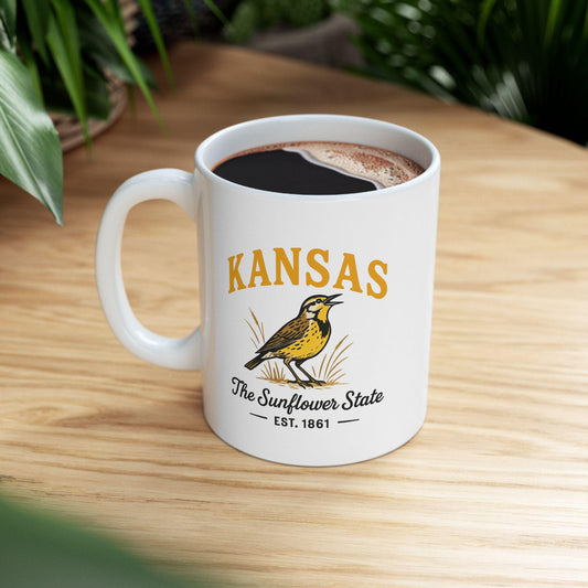 ColorFlow | Kansas State Bird Mug | Sunflower State Western Meadowlark Coffee Cup | Vintage State Pride Gift