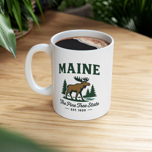 ColorFlow | Maine Moose Mug | The Pine Tree State 15 oz Ceramic Coffee Cup | Rustic Outdoor Gift for Nature Lovers