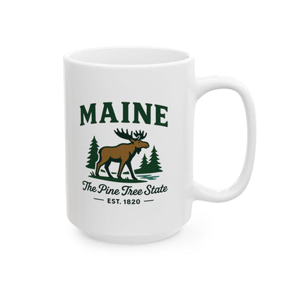 ColorFlow | Maine Moose Mug | The Pine Tree State 15 oz Ceramic Coffee Cup | Rustic Outdoor Gift for Nature Lovers
