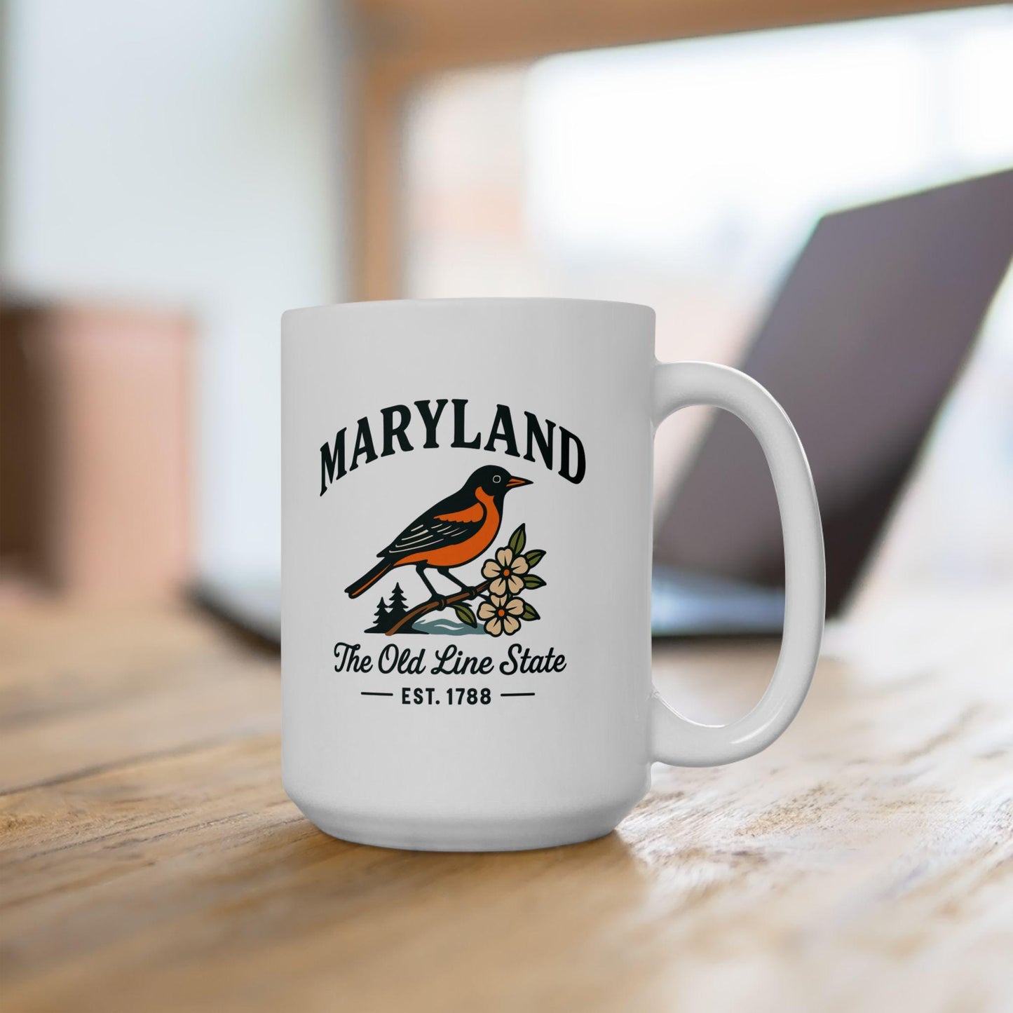 ColorFlow | Maryland Bird Mug | The Old Line State 15 oz Ceramic Coffee Cup | Baltimore Oriole Gift for State Lovers