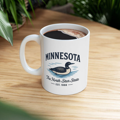 ColorFlow | Minnesota The North Star State Mug | 15oz Ceramic Coffee Cup | Loon Design | Midwest State Gift
